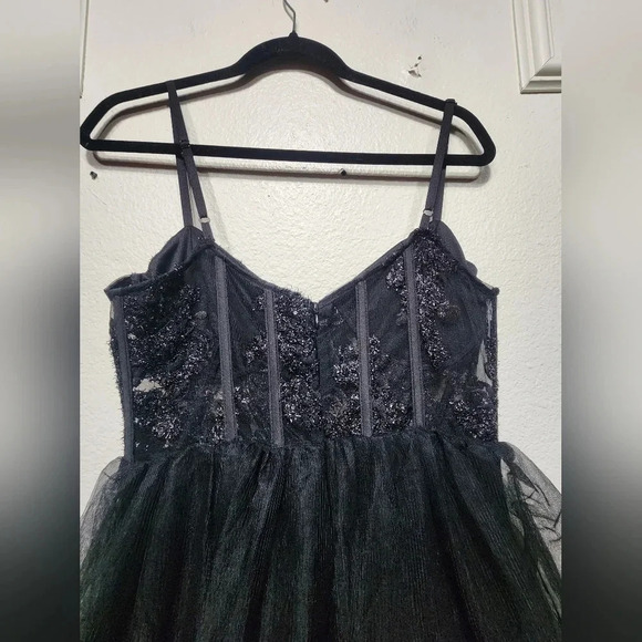 Lulus Alluring Sensation Black Tulle Embroidered Tiered Maxi Dress Party Prom - Picture 12 of 13